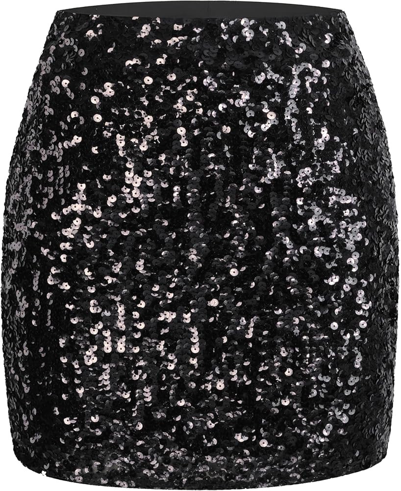 MANER Women's Sequin Skirt Sparkle Stretchy Bodycon Mini Skirts Night Out Party | Amazon (US)