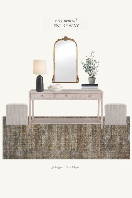 Styled: entryway 

Console table, ottoman, brass mirror, carpet runner

#LTKhome