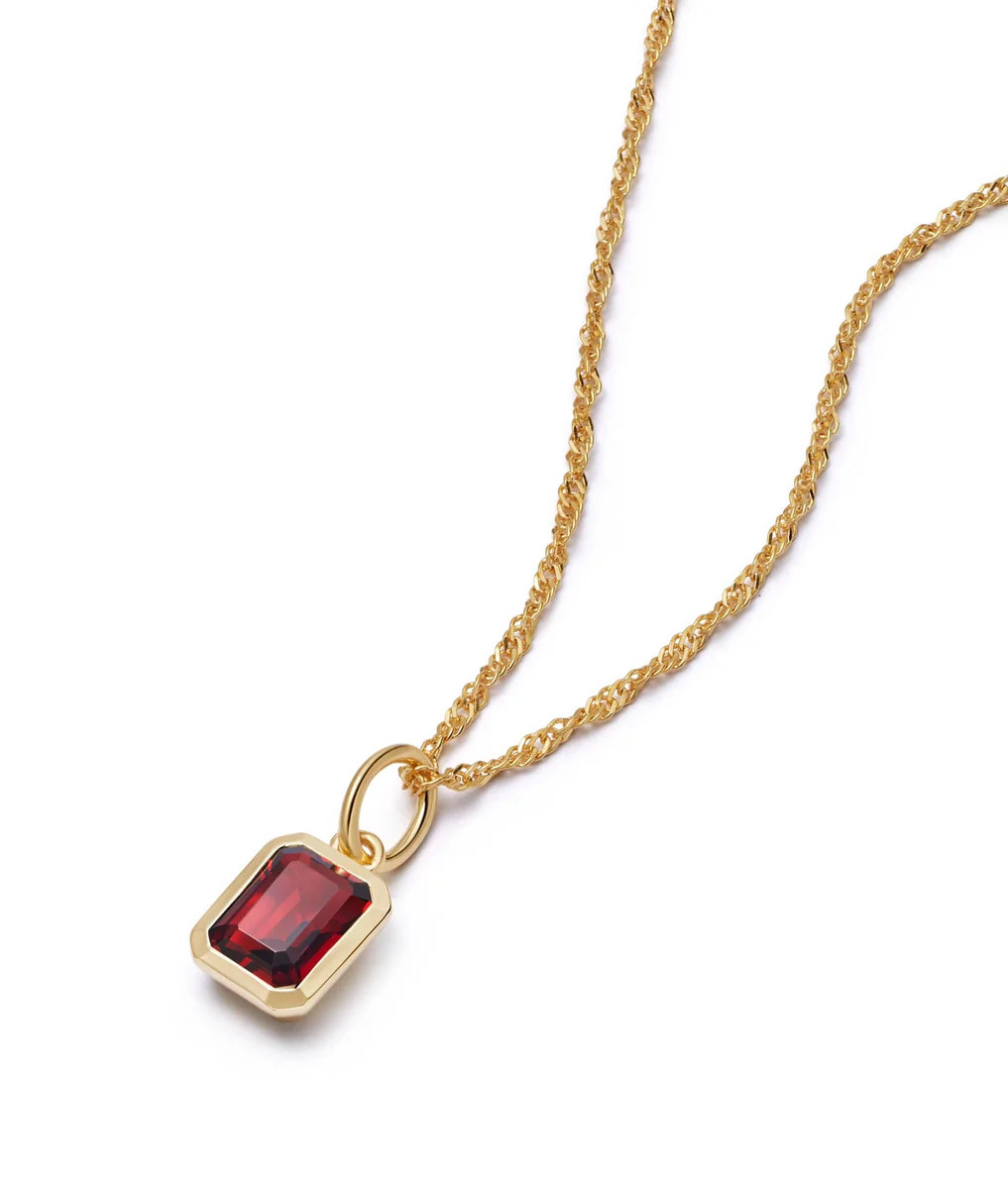 Garnet January Birthstone Charm Necklace 18ct Gold Plate | Daisy London Jewellery