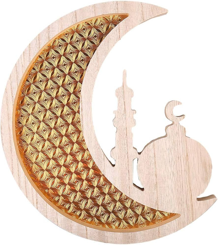 PTYQU Wooden Star Moon Shaped Ramadan Tray, Marble Pattern Tableware Tray Eid Mubarak Party Servi... | Amazon (US)