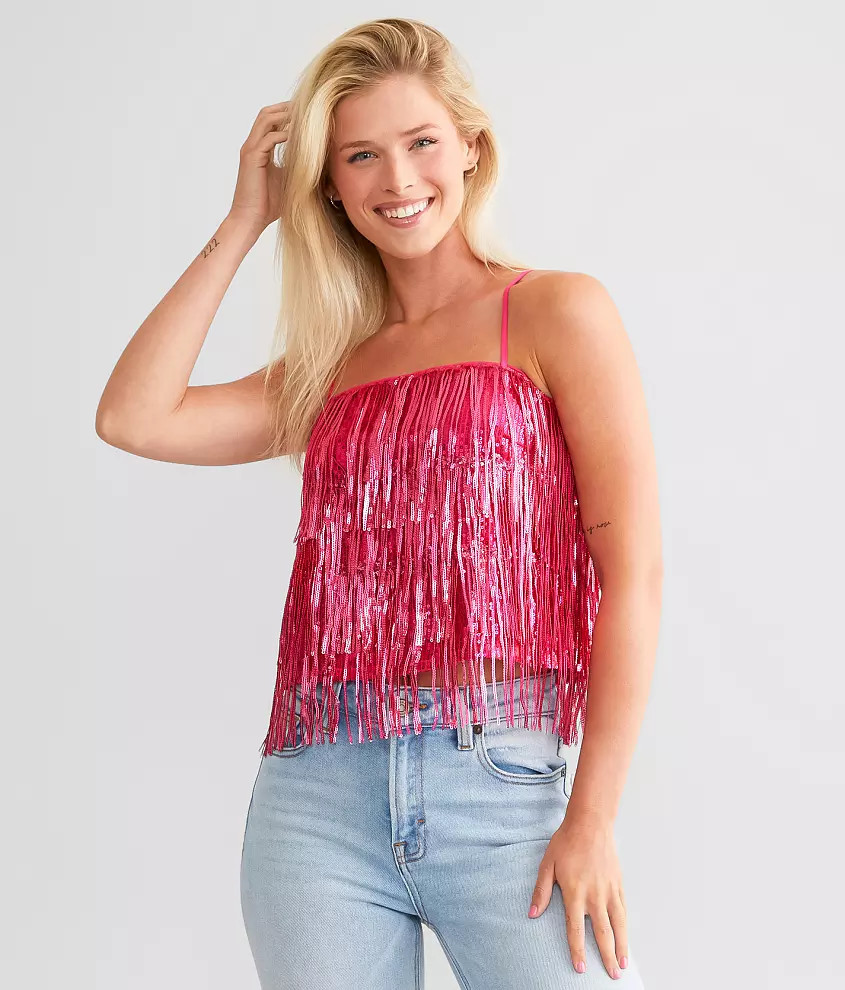Blue B Tiered Sequin Fringe Cropped Tank Top | Buckle