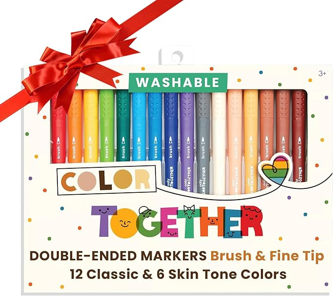 Ooly Color Together Dual Tip Markers - 18 Colors, 12 Bright & 6 Skin Tone, Brush and Point Tip on... | Amazon (US)