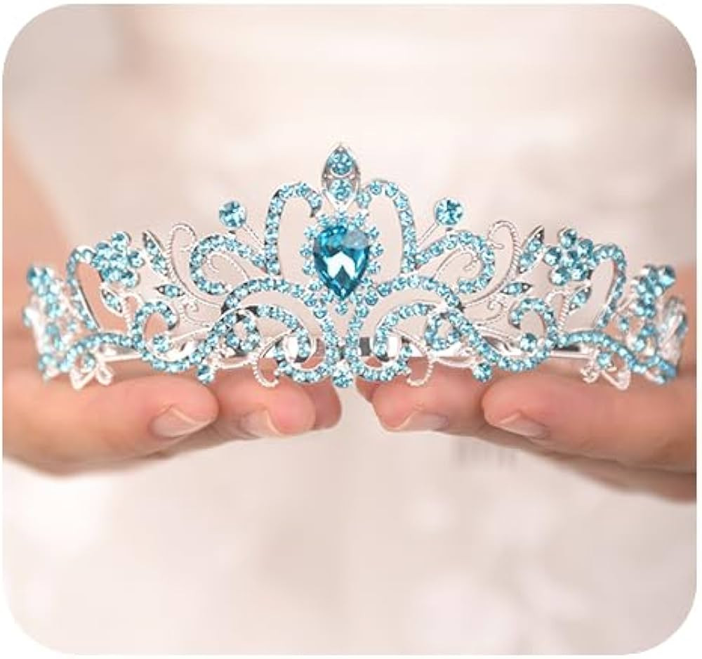 JWICOS Silver Tiara and Crown for Women - Elegant Light Blue Crystal Tiara Headband for Wedding, ... | Amazon (US)