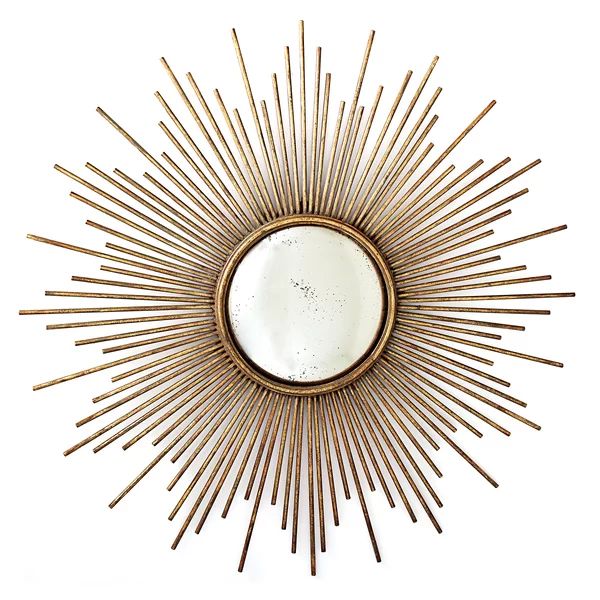 Spada Sunburst Antiqued Gold Metal Wall Mirror | Wayfair North America