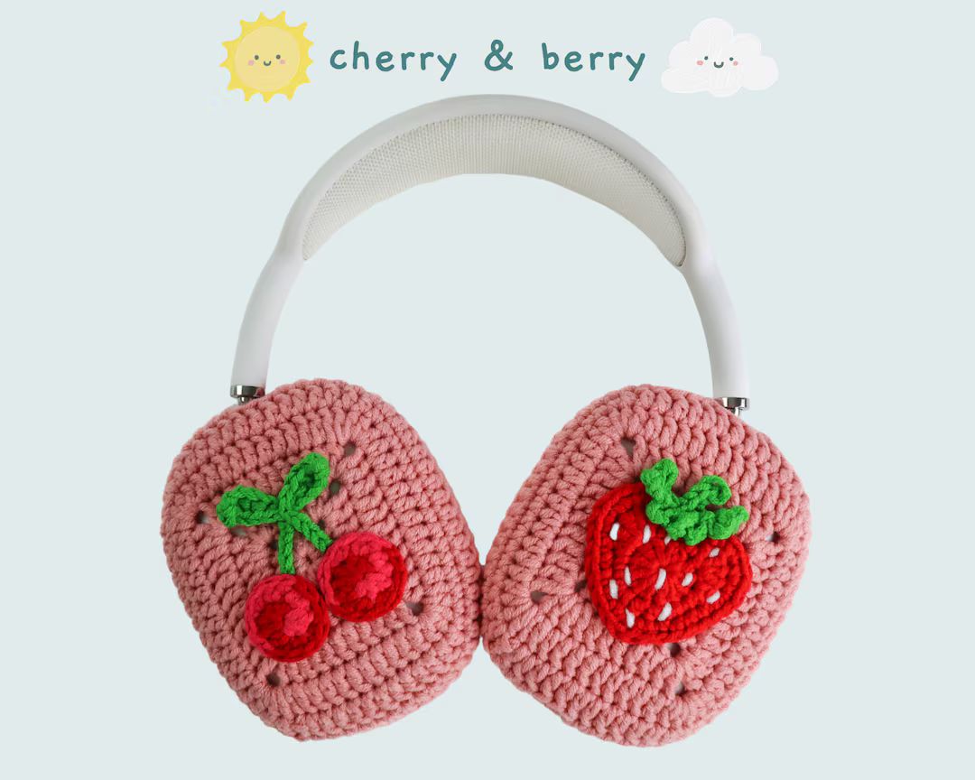 Airpods Max Headphone Covers | Cherry Design | Crochet AirPods Max Case | AirPod Max Cover | Hand... | Etsy (US)