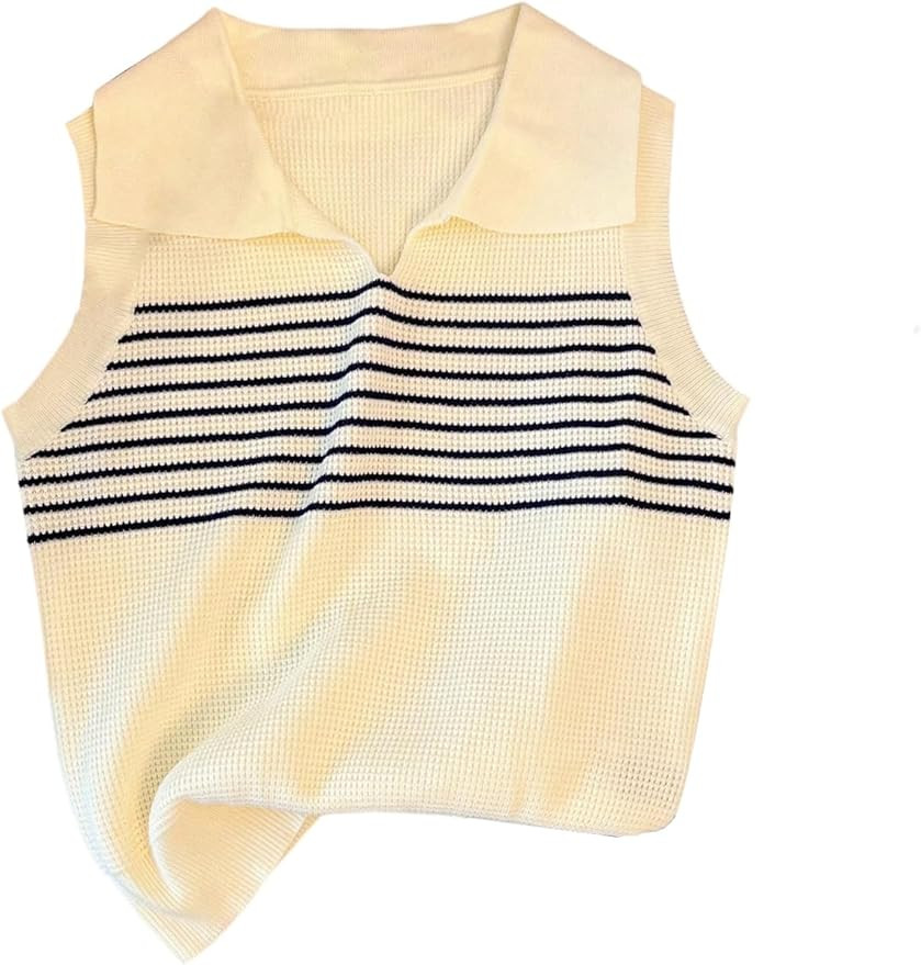 Verdusa Women's Old Money Clothes Striped Sweater Vest Tops Elegant Fall Sweater Top | Amazon (US)