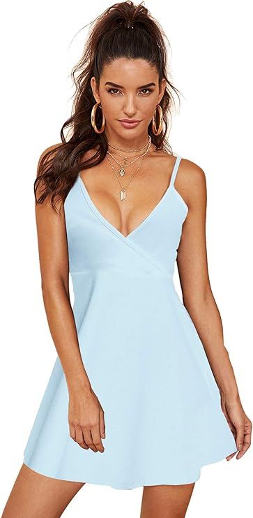 SheIn Women's V Neck Adjustable Spaghetti Straps Sleeveless Sexy Backless Dress | Amazon (US)