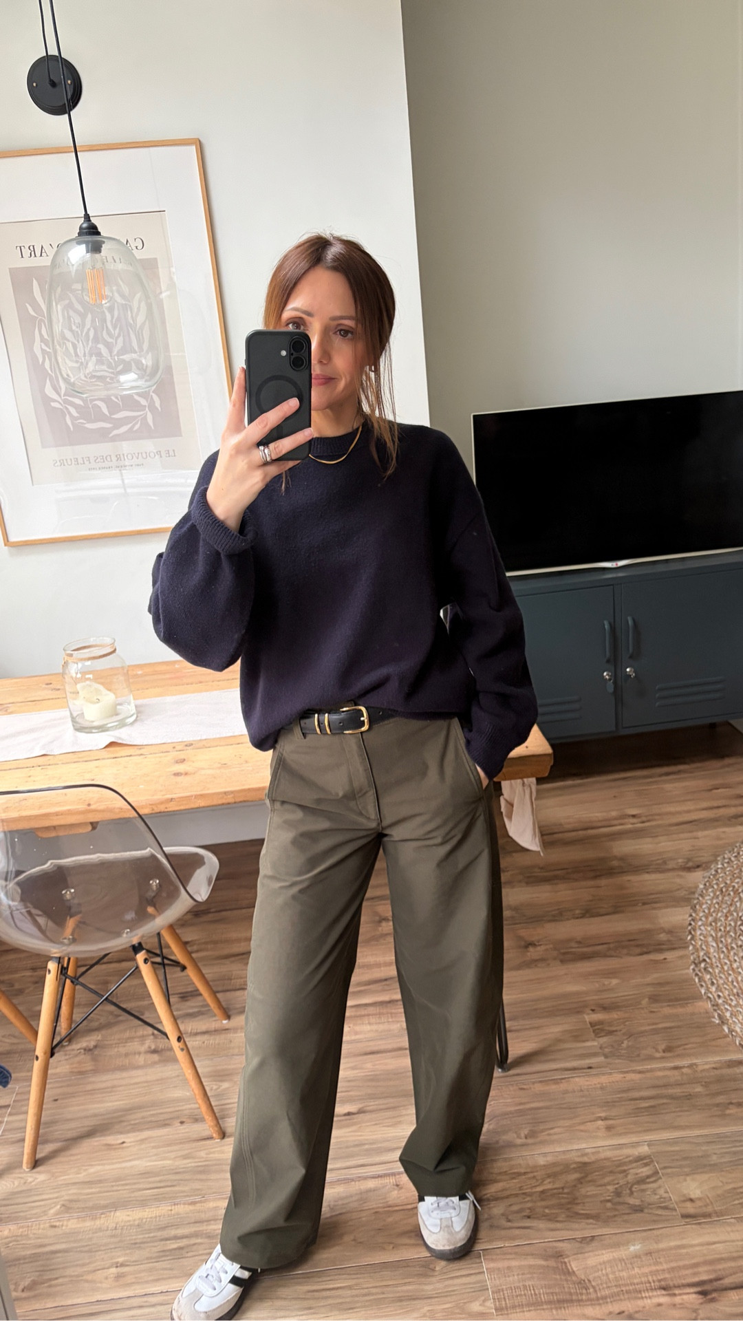 Bringing one of my outfit ideas from yesterday post to life, what do you think? I wear and xs in the jumper and trousers and a small in the tshirt and jacket. Comment SHOP for the links! 

Barrel trousers, khaki trousers, navy jumper, denim jacket, casual outfits, casual style, mum outfit

#LTKwinter #LTKuk