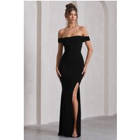 Law of Attraction | Black Bardot Draped Split Maxi Dress | Club L London