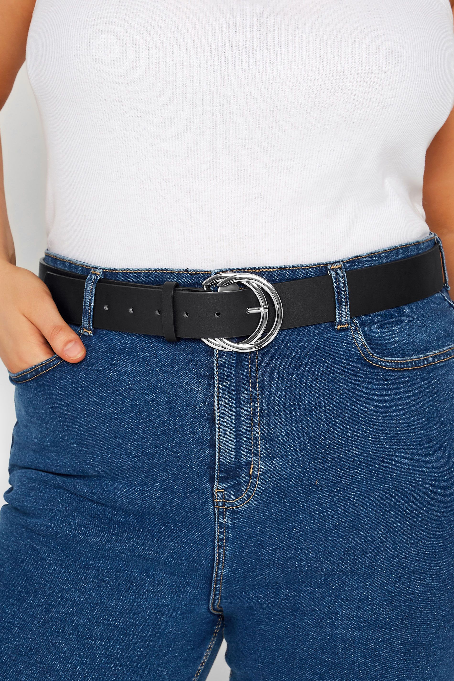Yours Black Double Hoop Belt | Long Tall Sally