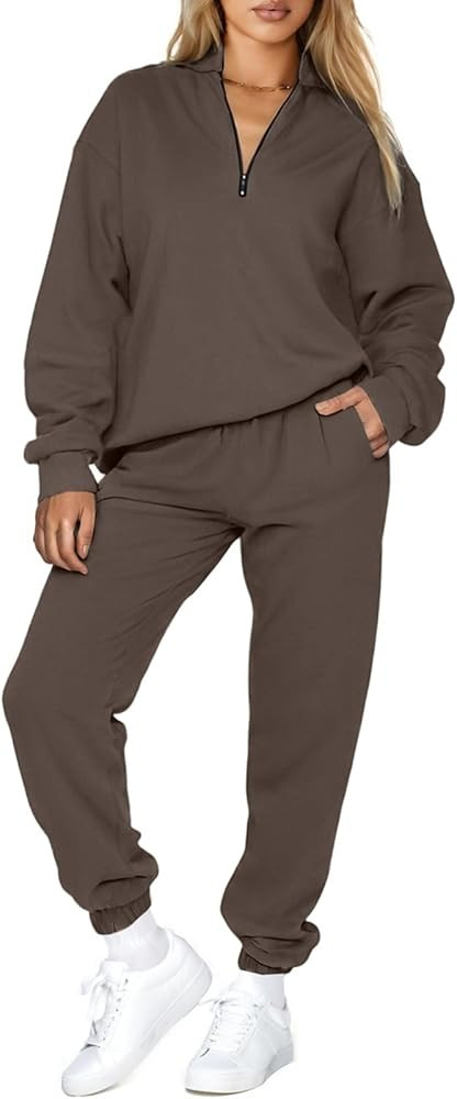 Aleumdr Women 2 Piece Outfits Sweatsuit Oversized Half Zip Pullover Long Sleeve Sweatshirt Jogger... | Amazon (CA)