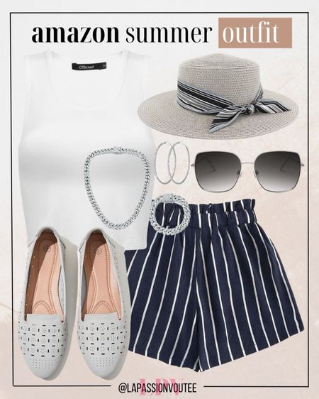 Stay chic and cool this summer with paperbag shorts, a tank top, a stylish hat, chain jewelry, sunglasses, and comfy flats. Perfect for any sunny day adventure! 

#LTKFindsUnder100 #LTKSeasonal #LTKStyleTip