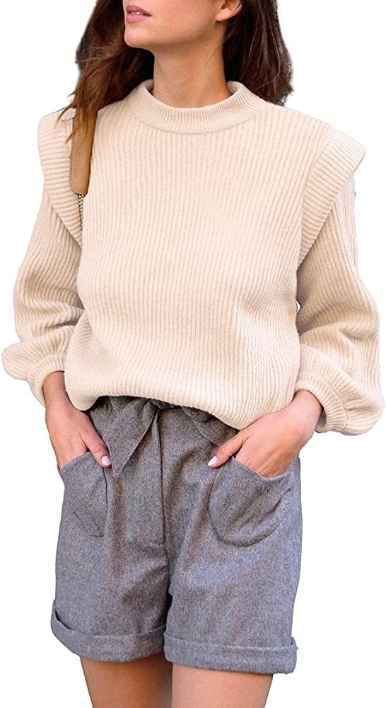 PRETTYGARDEN Women's Sweaters Casual Long Lantern Sleeve Crewneck Ribbed Knit Pullover Striped Ju... | Amazon (US)