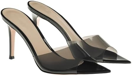 Women'S Clear Pointed Open Toe Stiletto Heel Slide Sandals Fashion Sexy Slip On Transparent Strap... | Amazon (US)