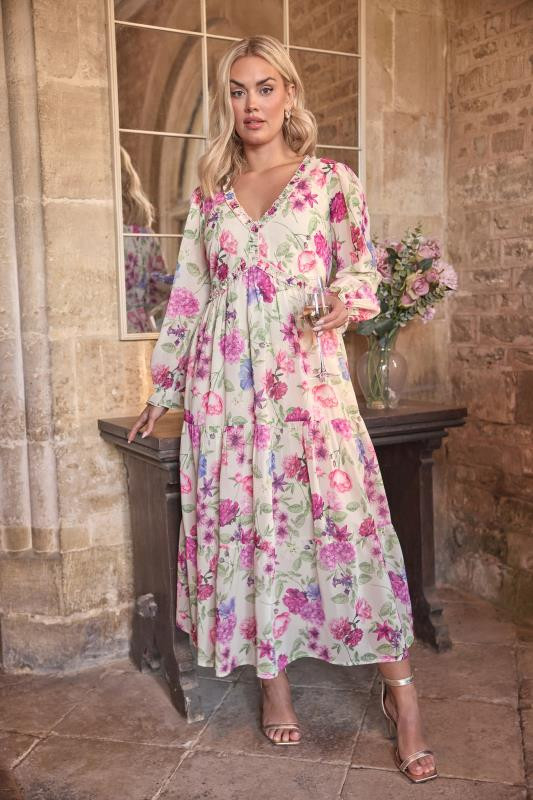 YOURS LONDON Plus Size White Floral Tiered Maxi Dress | Yours Clothing UK
