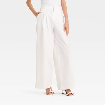Women's High-Rise Relaxed Fit Wide Leg Pleated Linen Trousers - Future Collective | Target