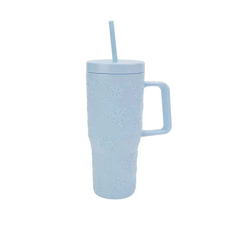 30 Ounce Light Blue Acrylic Embossed Snowflakes Tumbler with Straw and Handle, by Holiday Time | Walmart (US)