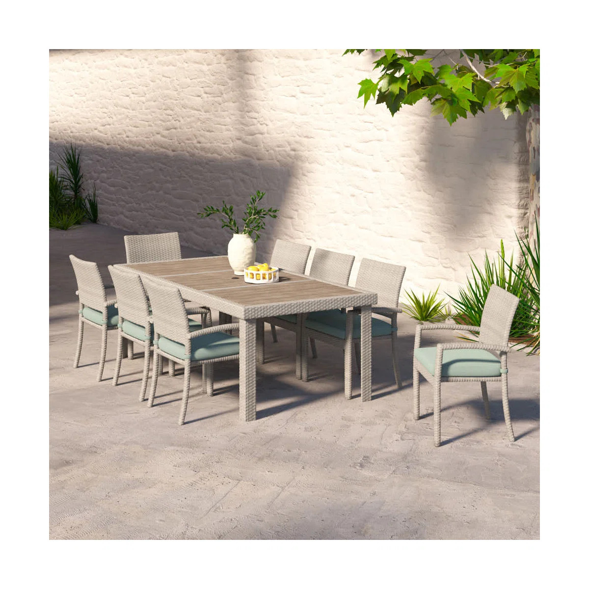Ehrenfried 8-Person Wicker Patio Dining Set with Sunbrella Cushions | Wayfair North America