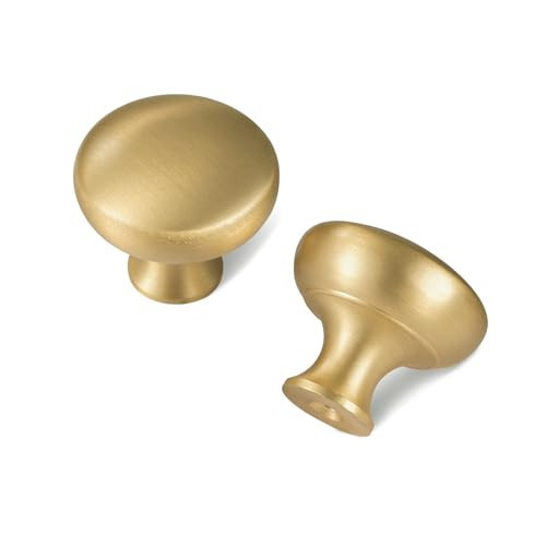 SALISENG Brushed Gold Kitchen Cabinet Knobs -5 Pack Solid Brass Handle for Dresser Drawer,1-1/4 Inch, Modern Round Cupboard Closet Pulls - Furniture Hardware for Bathroom Bedroom | Amazon (US)