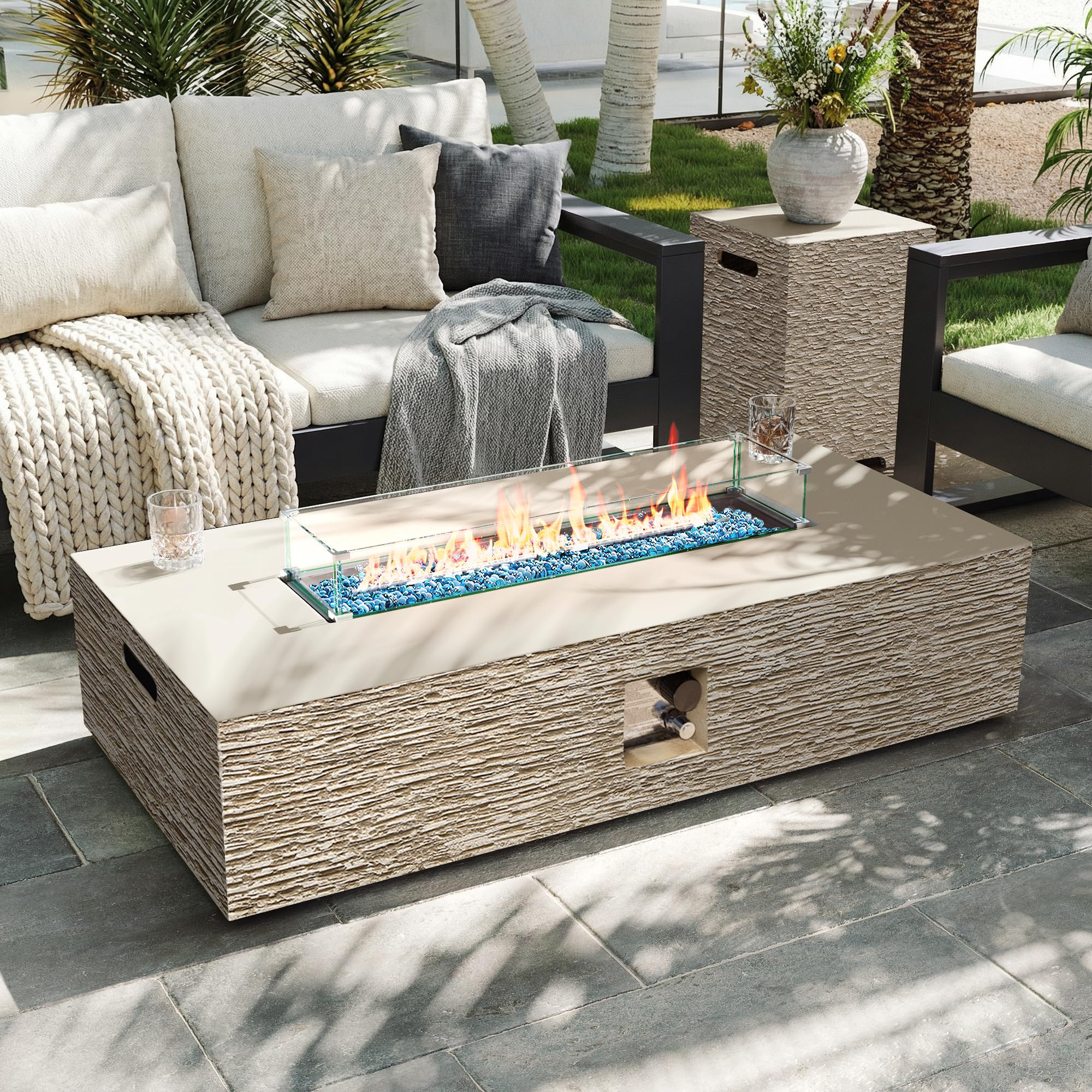 UPHA 56-inch Outdoor Propane Gas Fire Pit Table 50000 BTU Concrete Rectangle FirePit for Outside ... | Amazon (US)