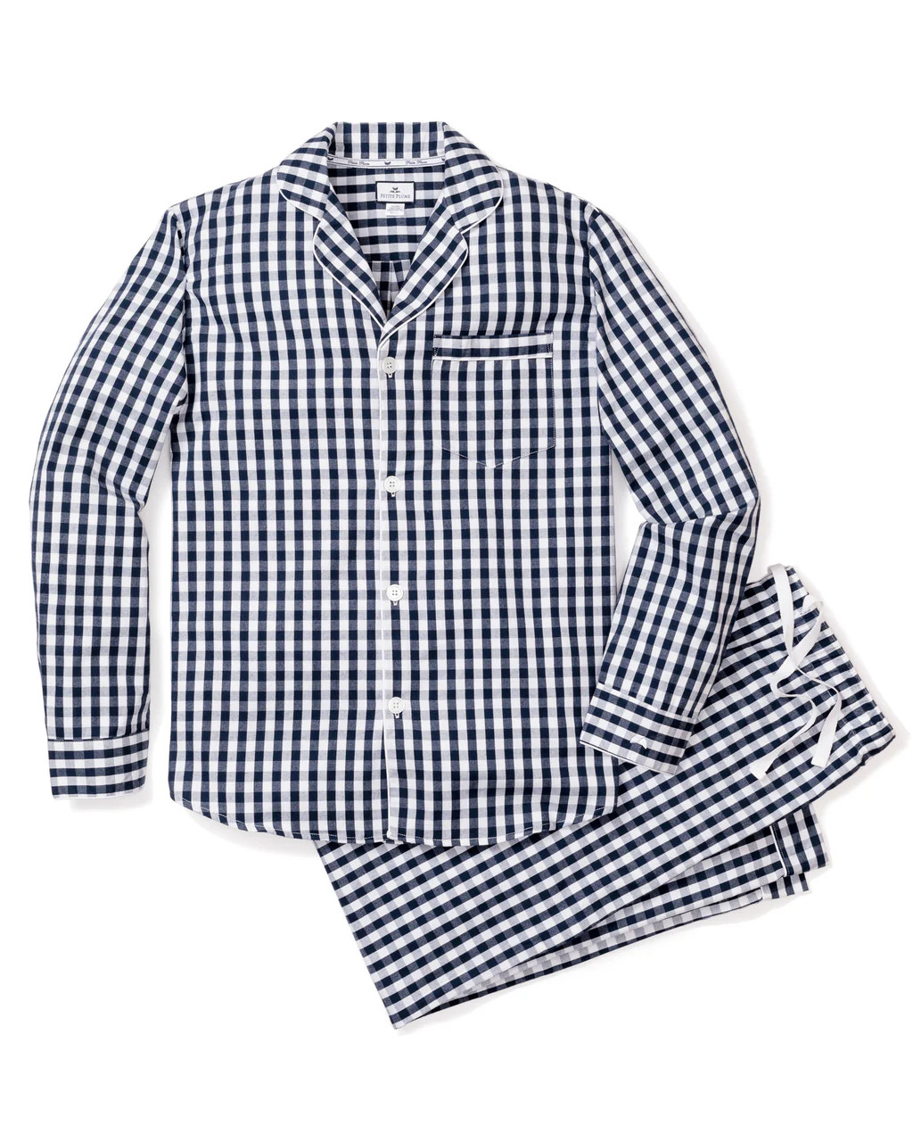 Men's Twill Pajama Set in Navy Gingham | Petite Plume