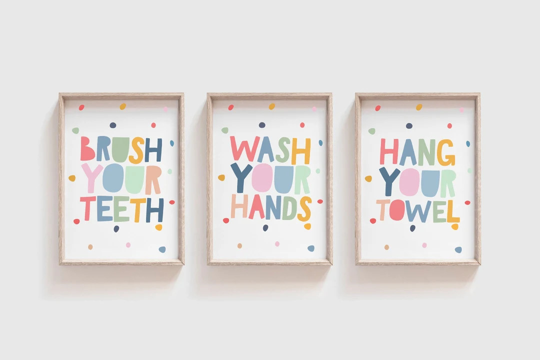 Set of 3 Kids Bathroom Prints, Wash Your Hands Print, Playroom Prints, Kids Bathroom Decor, Girls... | Etsy (US)