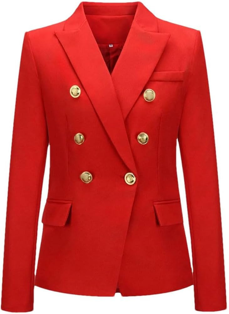 Women's Double Breasted Blazer Short Solid Color Suit Jacket Small Size Business Casual Work Coat | Amazon (US)