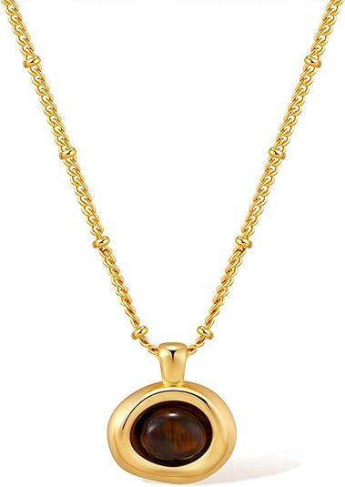 Jean Beau Gold Stone Pendant Necklaces for Women, Chunky Gemstone Dangle Necklace Wedding Prom Fa... | Amazon (US)