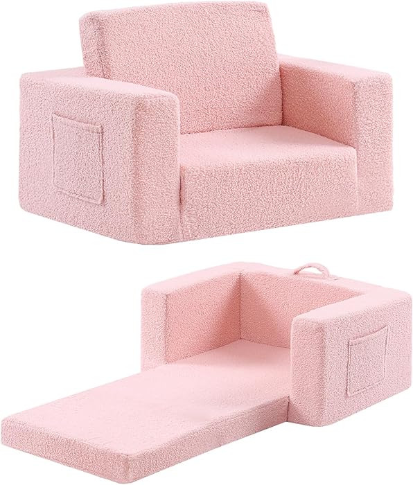 2-in-1 Toddler Chair Sherpa Couch - Soft Kids Lounger for Bedroom, Convertible Sofa for Girls and... | Amazon (US)