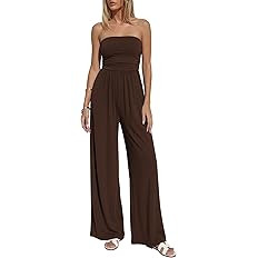 BTFBM Jumpsuits For Women Summer 2026 Beach Vacation Strapless Tube Top Jumpsuit Ruched Casual Wi... | Amazon (US)