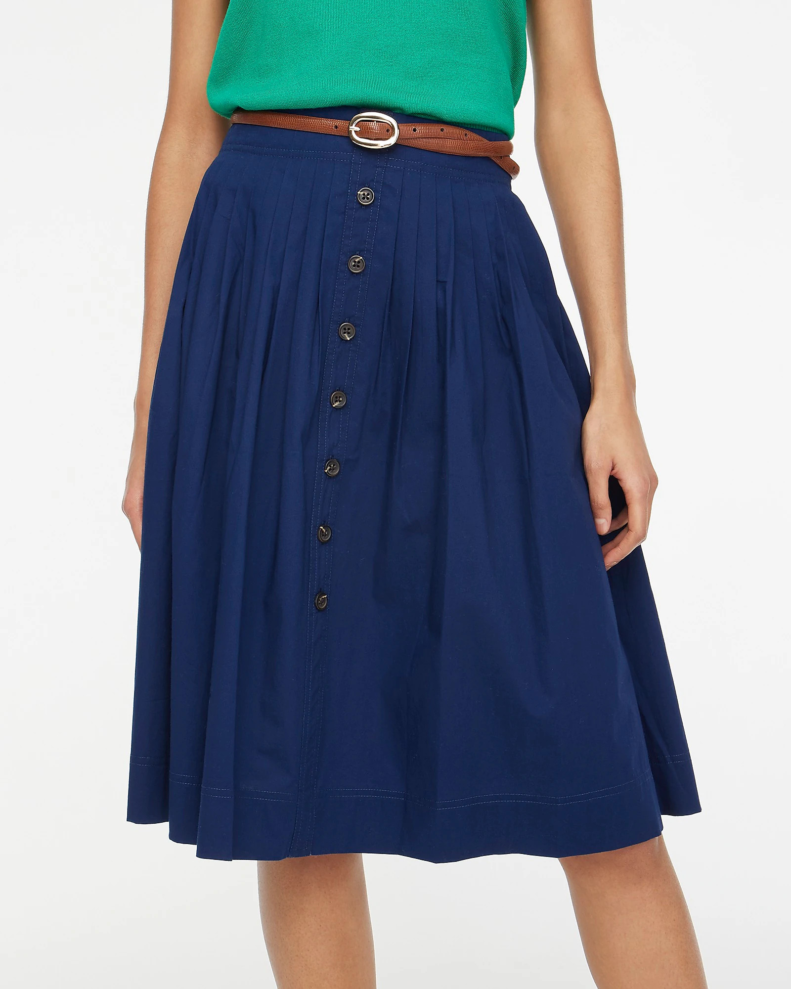Pleated button-front midi skirt | J.Crew Factory