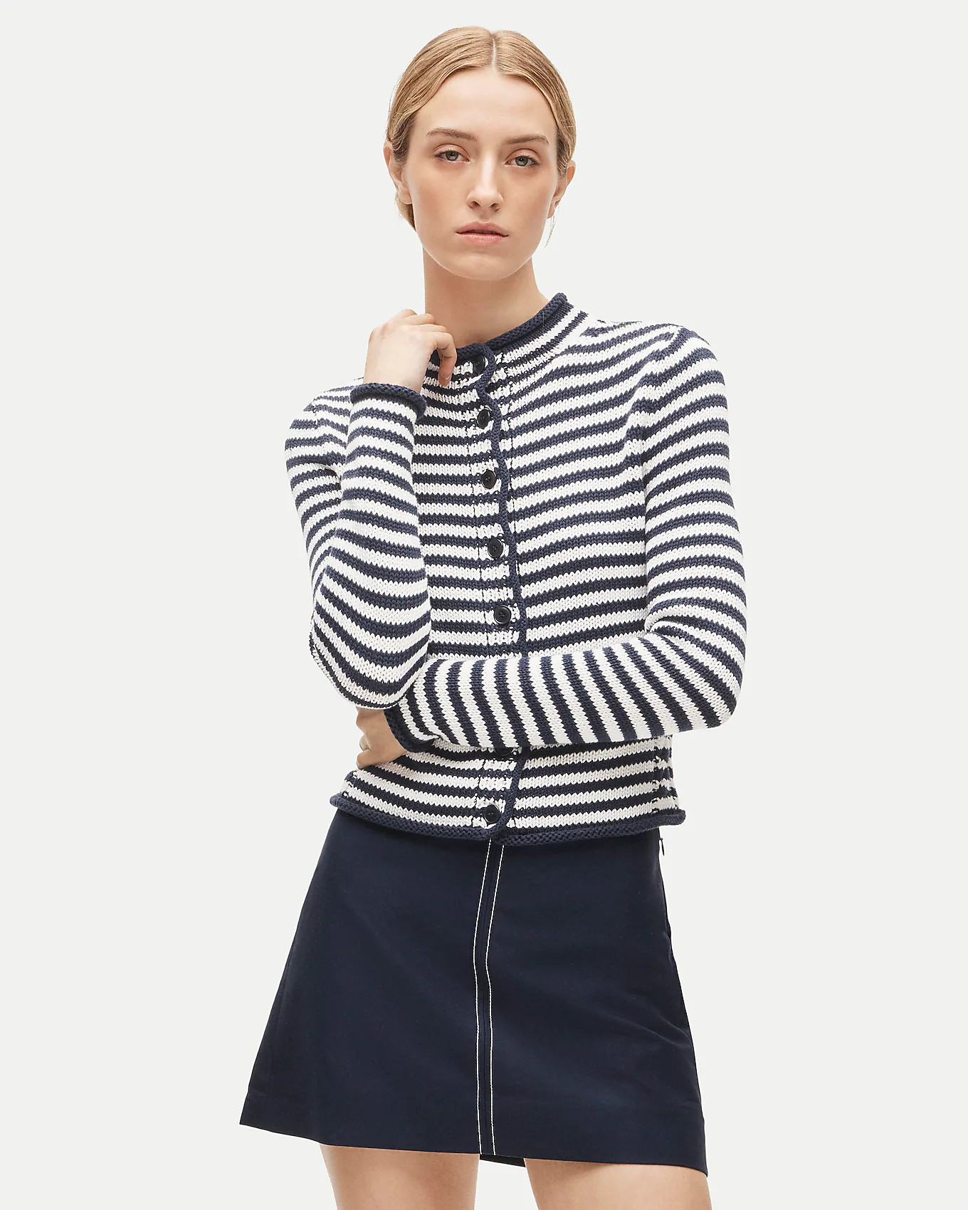 Rollneck™ reversible cardigan in stripe | J. Crew US