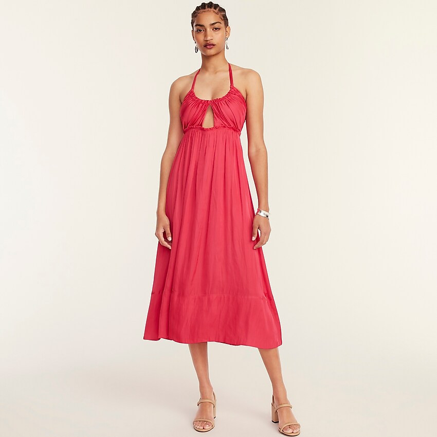 Halter cutout dress in featherweight satin | J. Crew US