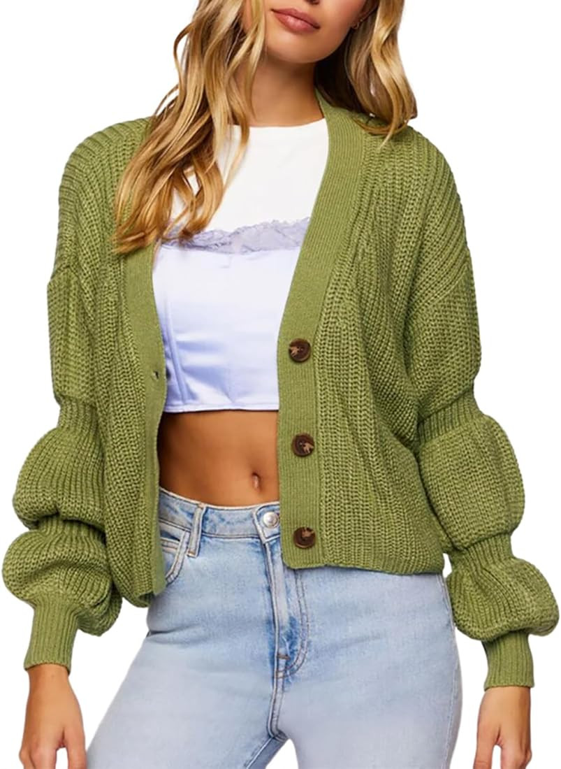 Dokotoo Cardigan Women 2023 Fall Winter Lantern Sleeve Knit Cardigans Sweaters | Amazon (US)