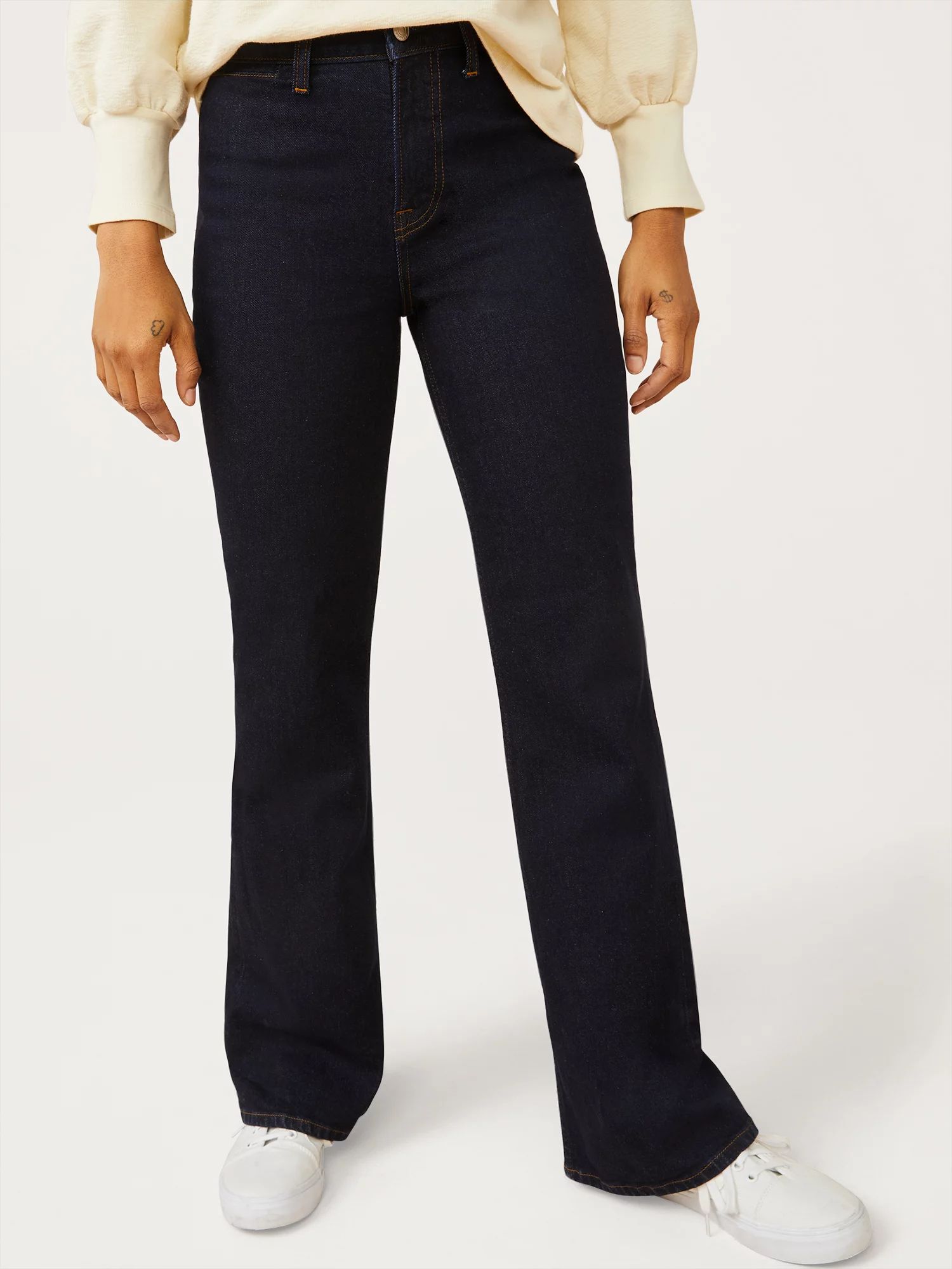Free Assembly Women’s Easy Flare Jeans with Contrast Stitching - Walmart.com | Walmart (US)