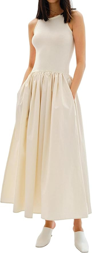 MISSACTIVER Crewneck Sleeveless Maxi Dress for Women Summer Flowy Patchwork Tank Top Long Dresses... | Amazon (US)