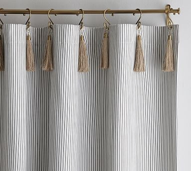 The Emily & Meritt Ticking Stripe Drape With Hook And Tassel, 50x84"", Black/White | Pottery Barn (US)