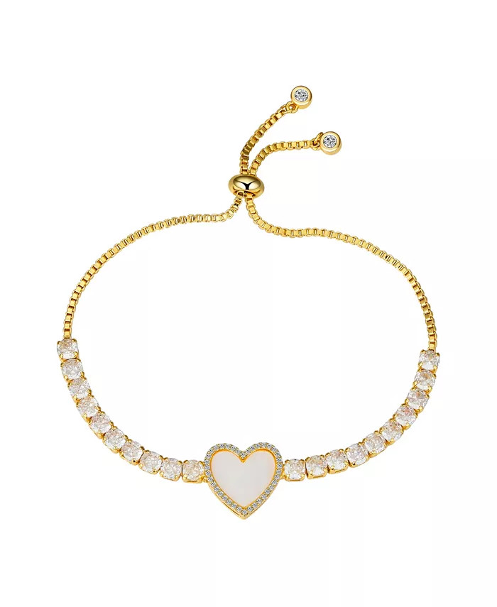 Unwritten 14K Gold Flash-Plated Cubic Zirconia Heart Bolo Bracelet - Macy's | Macy's