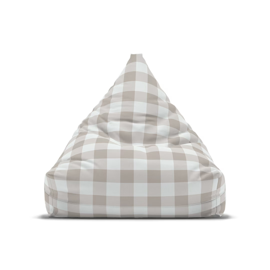 Buffalo Check White Bean Bag Chair Cover, Beige Grey Plaid Print Washable Furniture Small Large A... | Etsy (US)