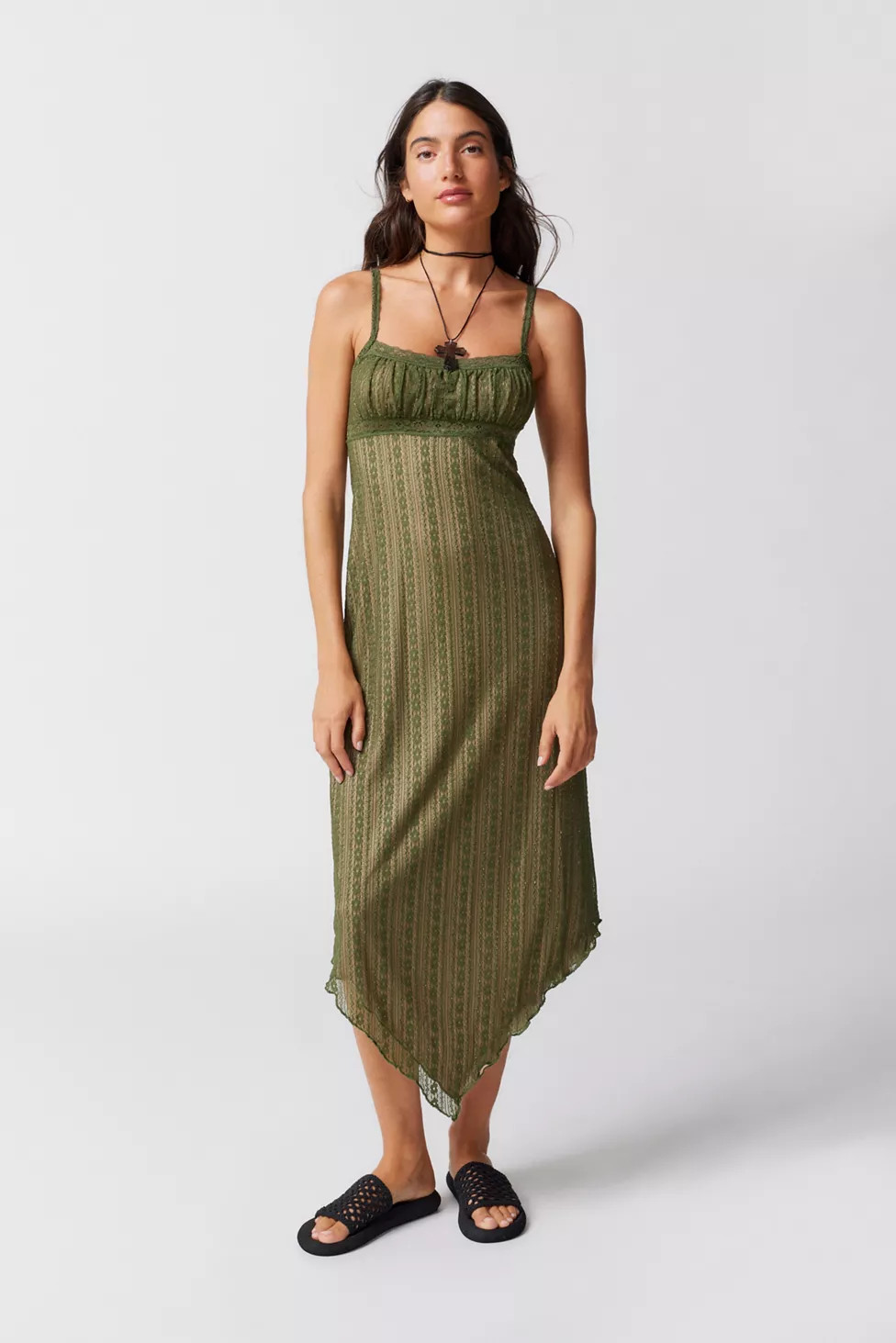 UO Nikita Lace Hanky Hem Midi Dress | Urban Outfitters (US and RoW)