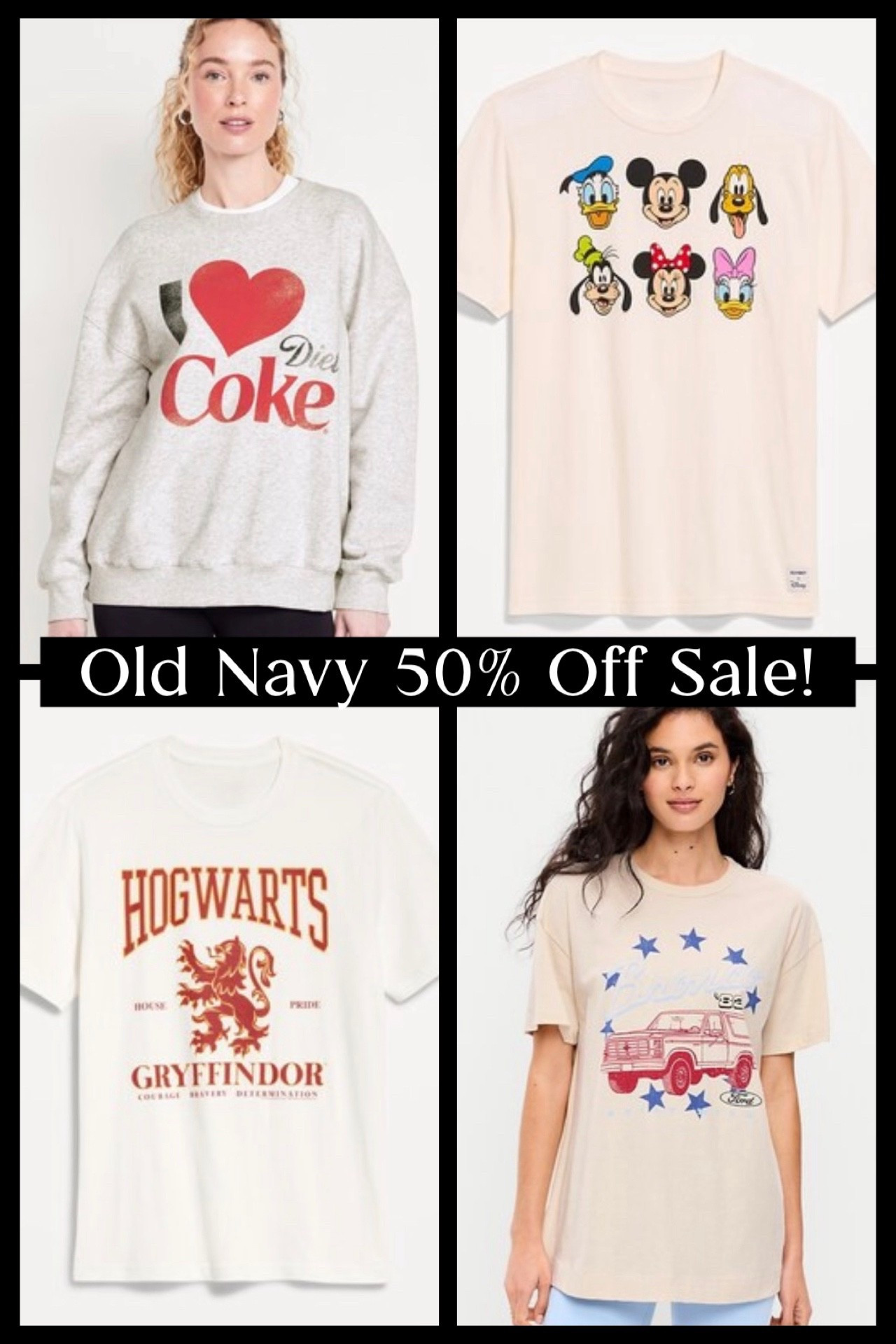 Happy Friday! Old Navy has the cutest graphic apparel on sale for 50% Off today! Everything from Disney to Coke to Harry Potter to popular bands and collegiate styles are included. Definitely worth a browse! 

#LTKootd #LTKSeasonal #LTKSaleAlert