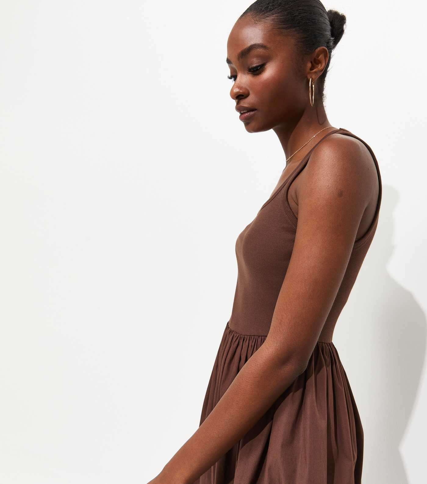 Dark Brown 2-In-1 Poplin Midi Dress | New Look | New Look (UK)