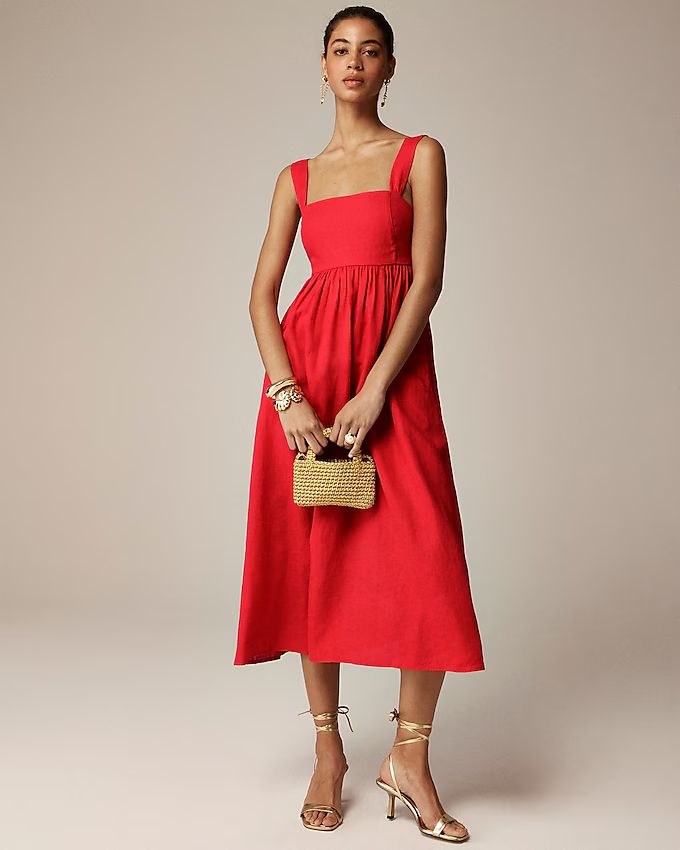 Squareneck midi dress in linen | J. Crew US