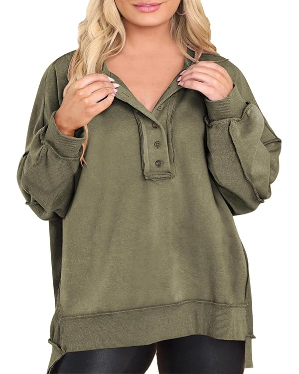 Eytino Women's Plus Size Sweatshirts Button Henley Neck Casual Long Sleeve Oversized Pullover Top... | Amazon (US)