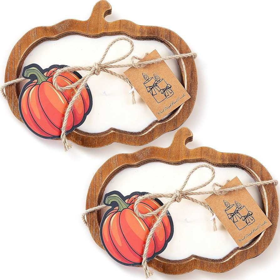 MTLEE 2 Pack Fall Wood Dough Bowl Candle, 8" Rustic Wooden Scented Candles, Farmhouse Autumn Deco... | Amazon (US)