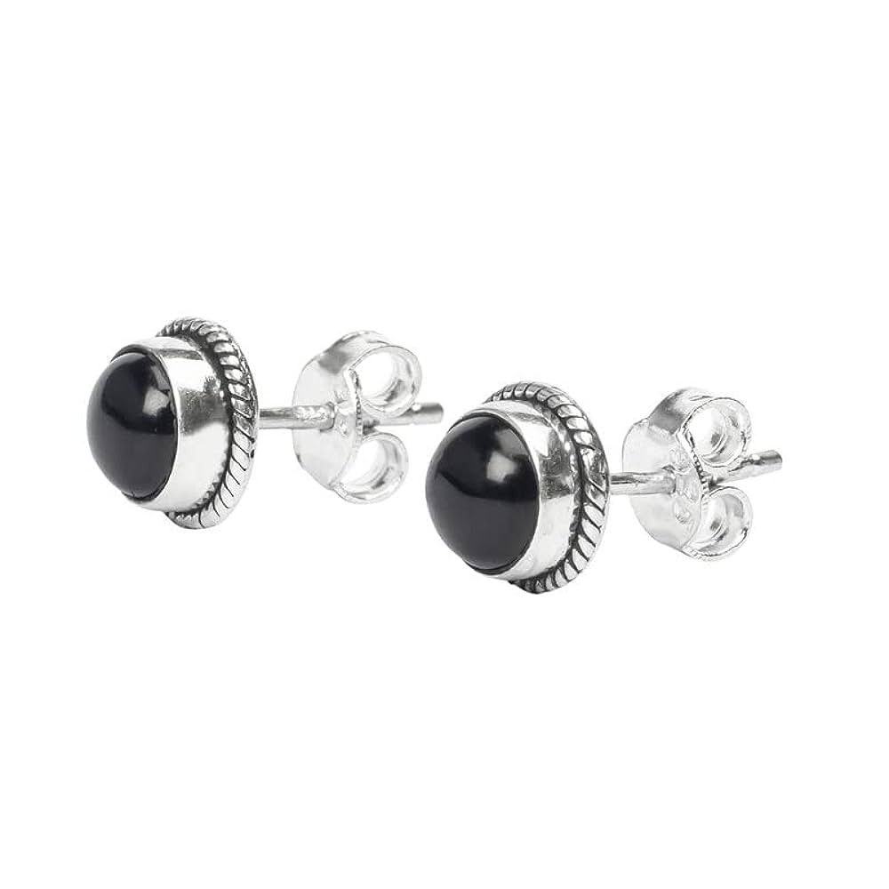 Black Onyx Stone Stud Post Earrings, 925 Sterling Silver Gemstone Earring 6 MM Round Girls Women ... | Amazon (US)
