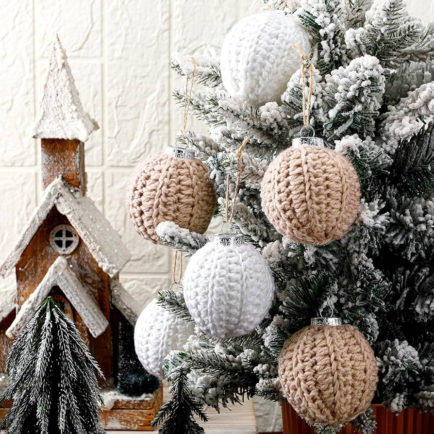 6 Pcs Crochet Christmas Ornaments Balls 2.75" Christmas Knitted Ornaments Neutral Christmas Decor... | Amazon (US)