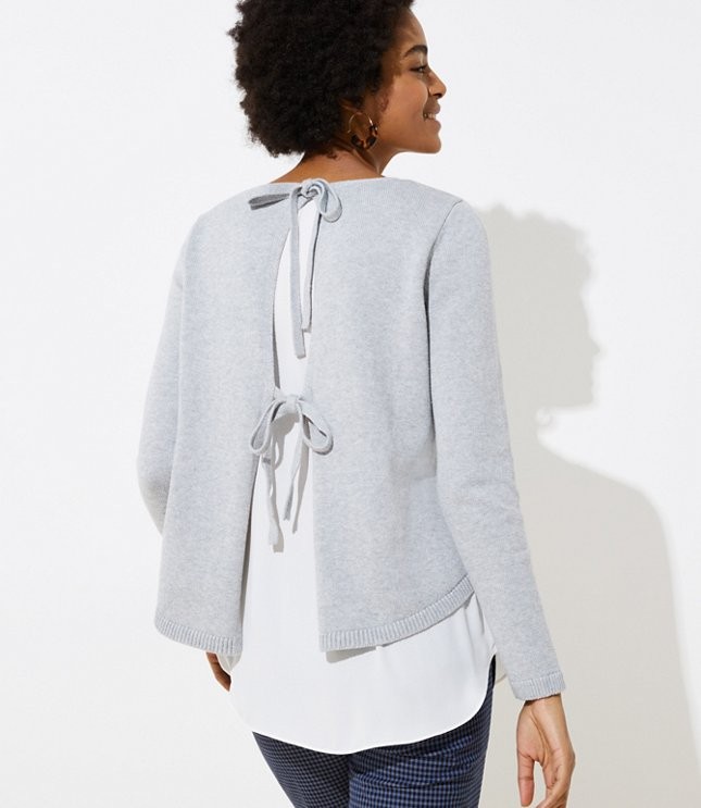 Mixed Media Tie Back Sweater | LOFT | LOFT