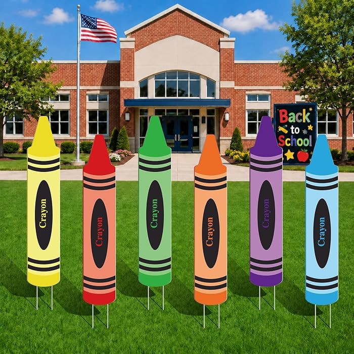 6 Pack Back to School Crayon Yard Signs, 31.5x 6 Inch | Amazon (US)