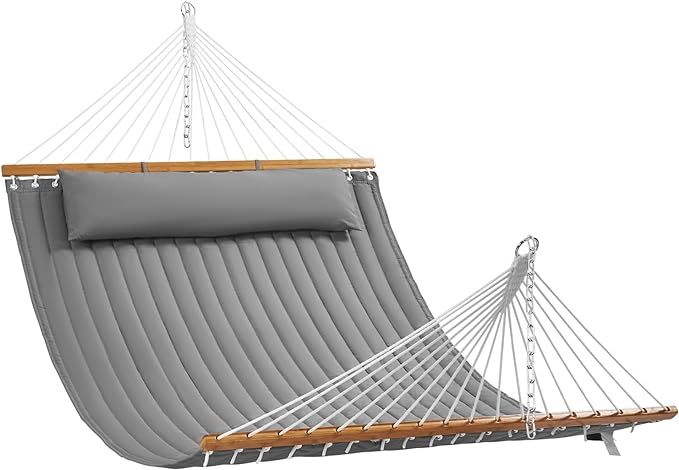 VEVOR Double Quilted Fabric Hammock, 12 FT Double Hammock with Hardwood Spreader Bars, 2 Person Q... | Amazon (US)